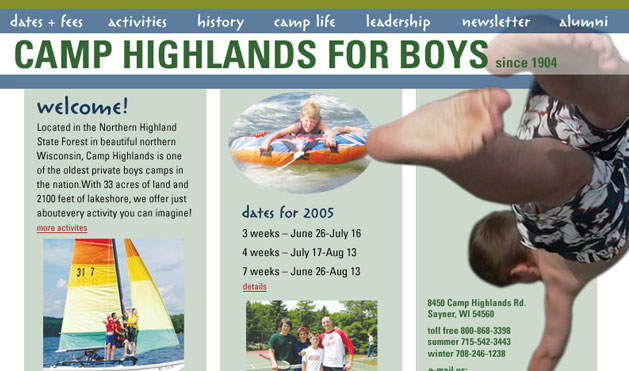 Circa 2005: A freshening up of the old site with a focus on FUN! (side note: that's Benjamin Ericksen's diving body!)