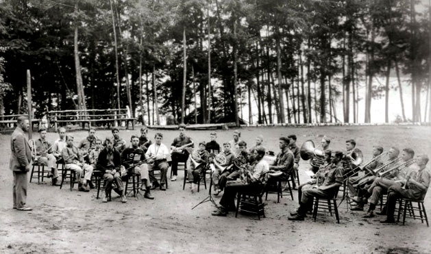 The CH Band with J. Beach Cragun, known at Camp as <em>Kewpie</em>. The man on the left wrote the words to <em>Highlands Loyalty</em> (a.k.a <em>Camp Highlands We’re True to You!</em>)